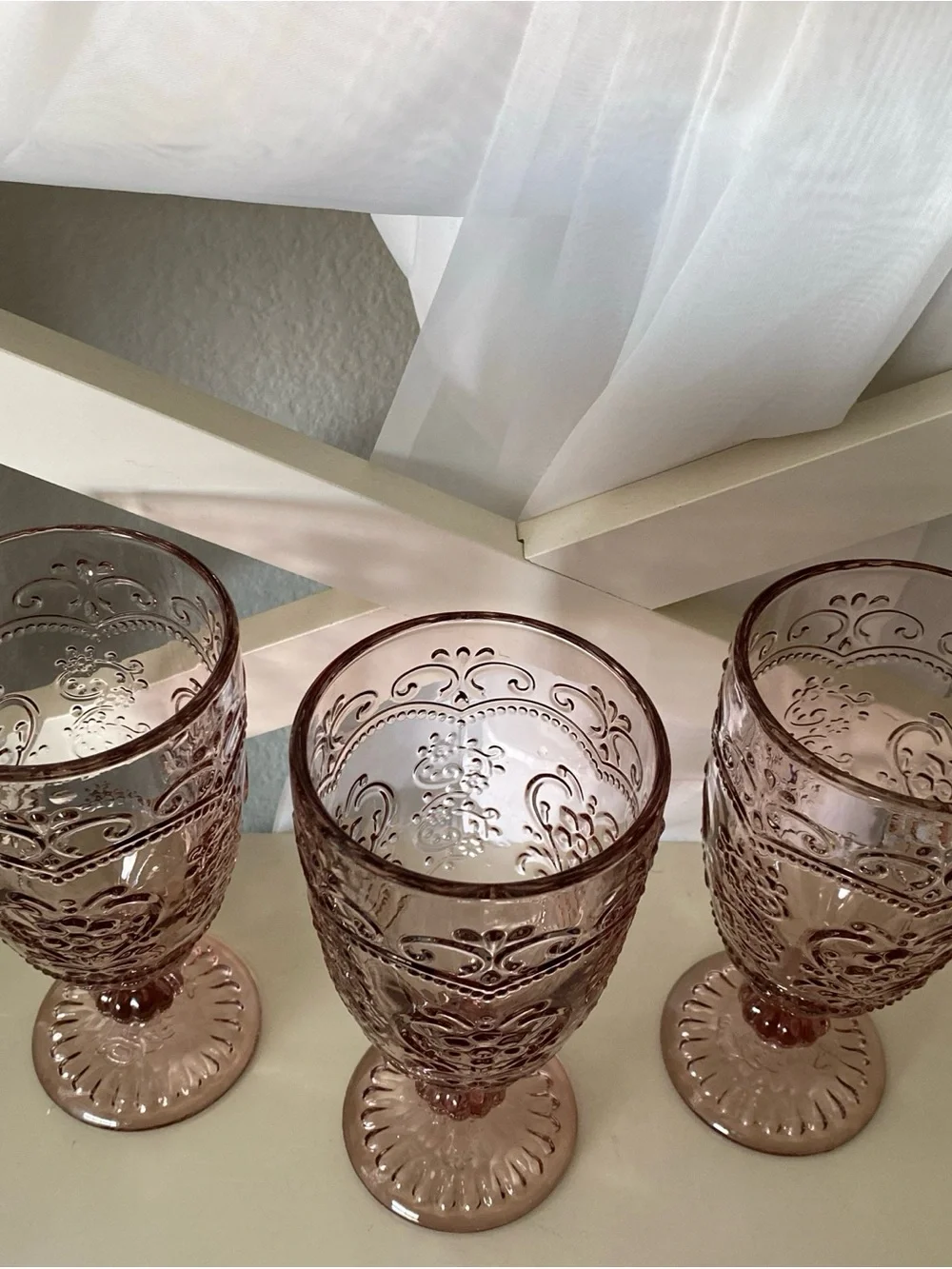 1 ea. The Pioneer Woman Pink Amelia Embossed Goblet Glasses 12 Oz